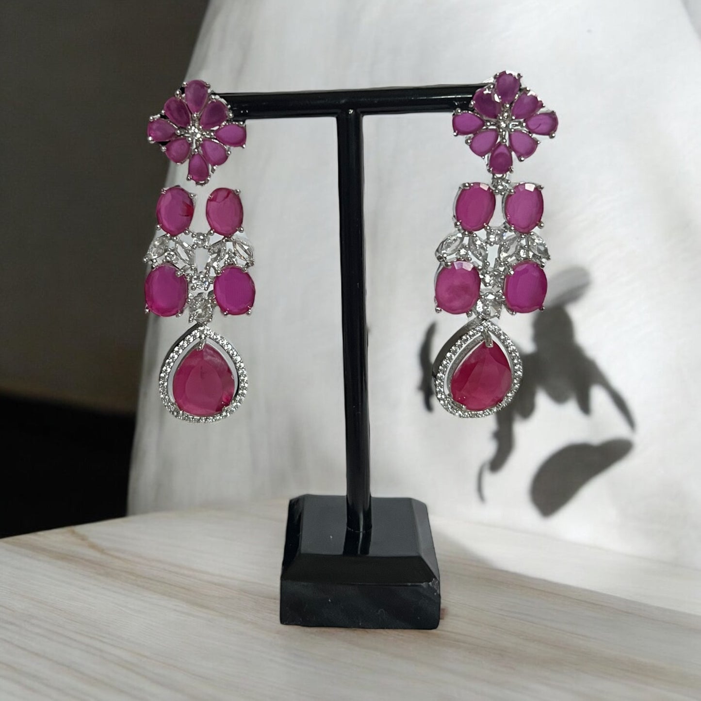 Rani Pink Double Layer Gemstone Necklace Set