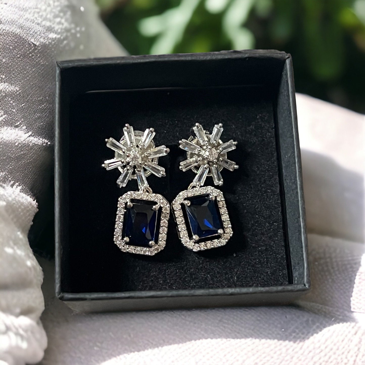 Sapphire Blue , Navy Crystal Star Studded Drop Earrings Indian, Asian, Bollywood Jewelry
