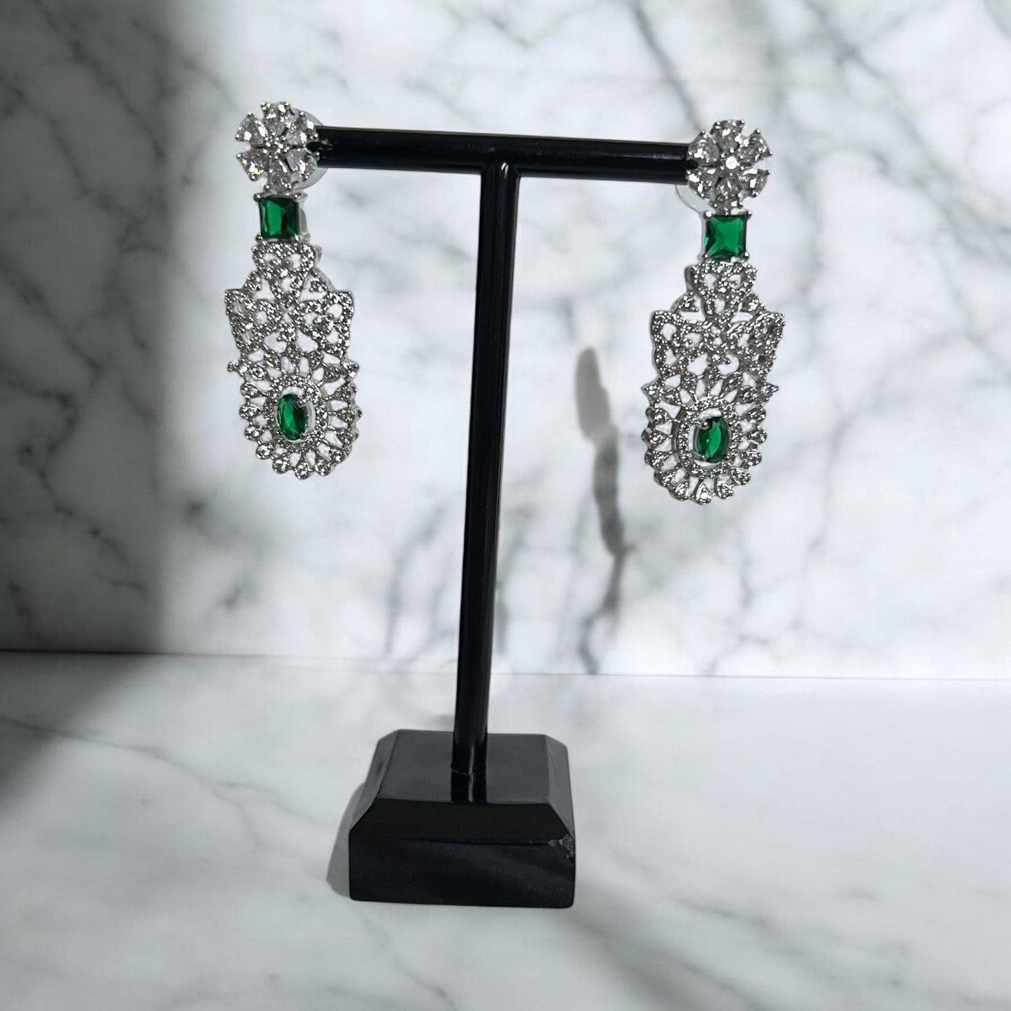 Green American Diamond Intricate Detailed Necklace Set