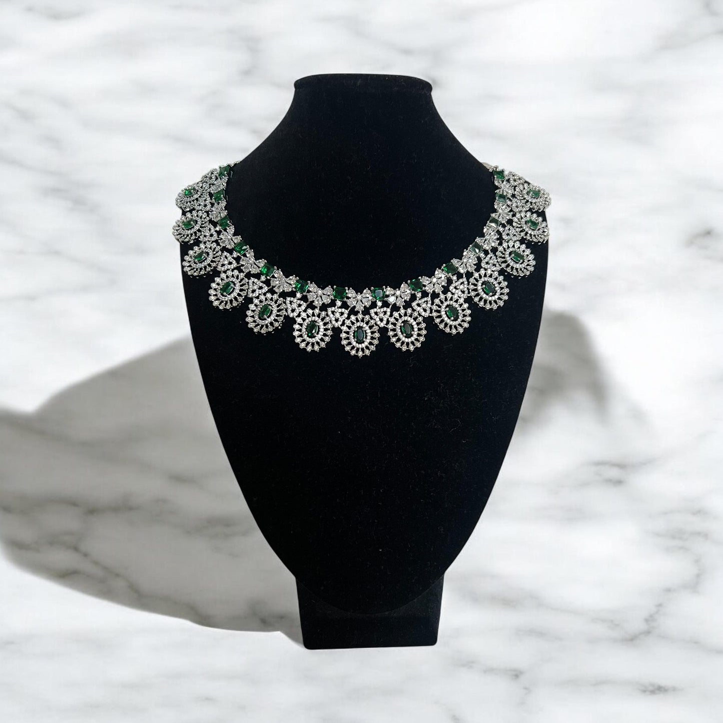 Green American Diamond Intricate Detailed Necklace Set