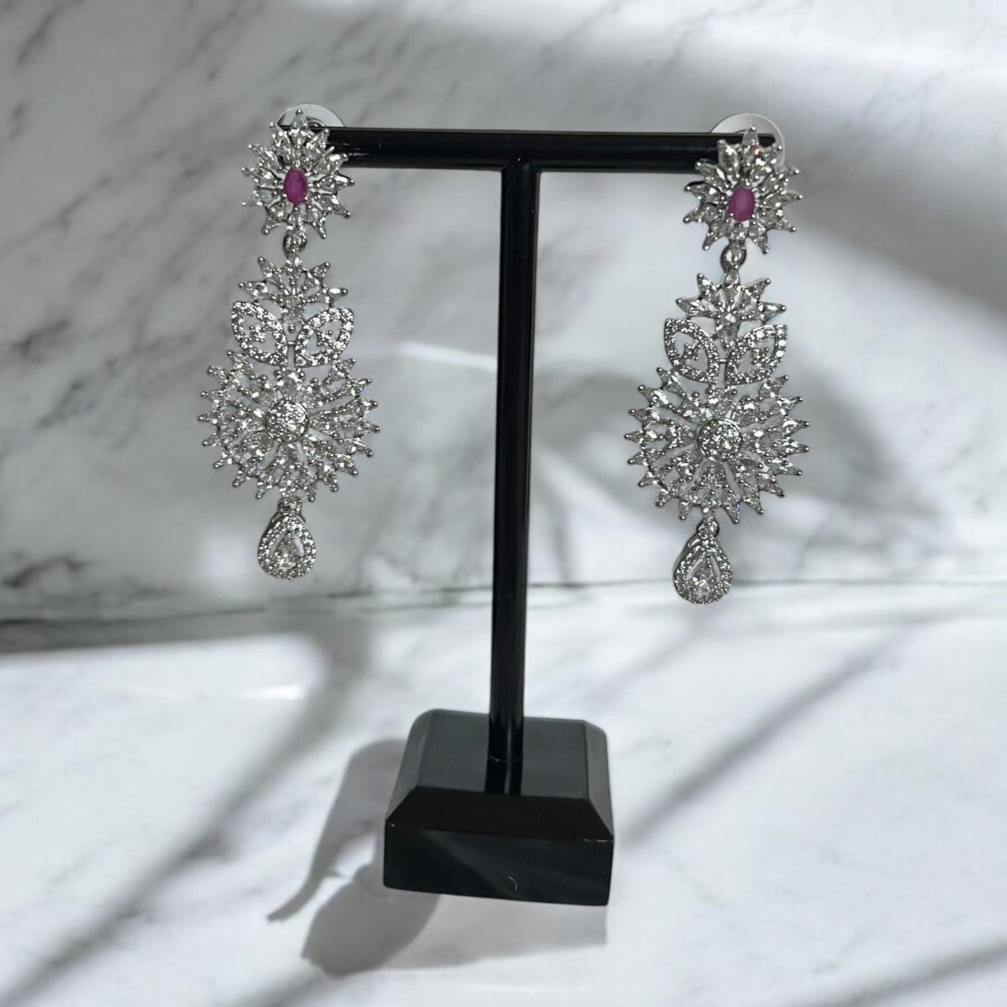 Pink Gemstone with AD floral design necklace set
