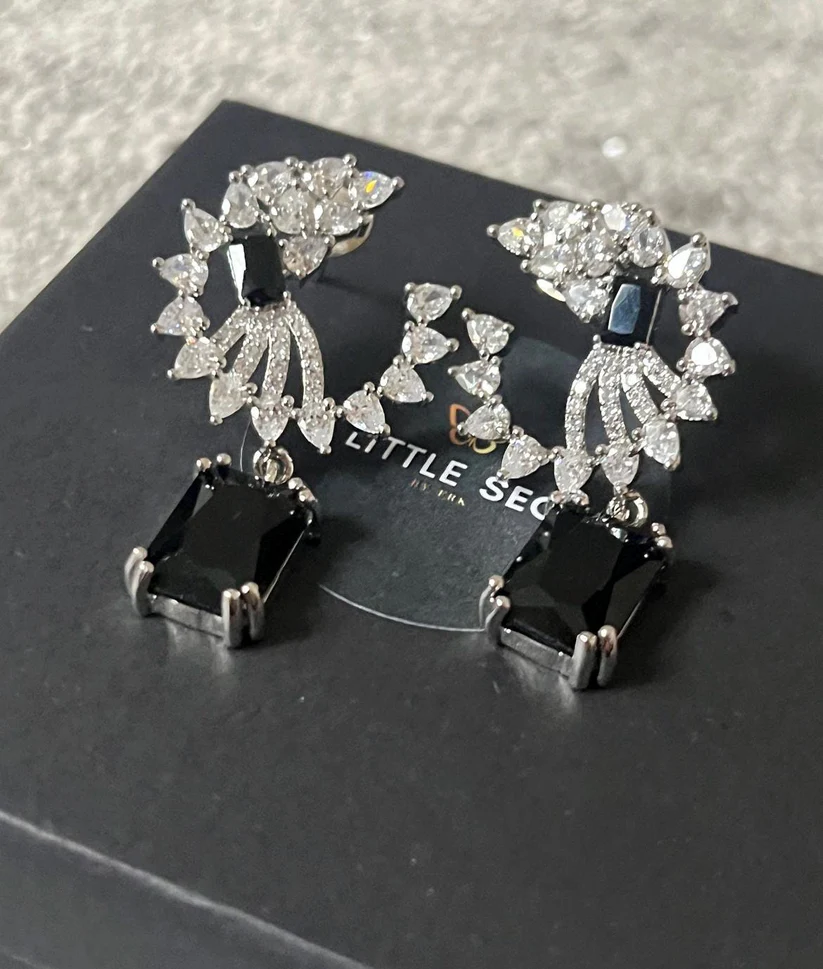 Black Crystal Drop Earrings /Asian Jewelry/Indian Jewelry/Crystal Earrings
