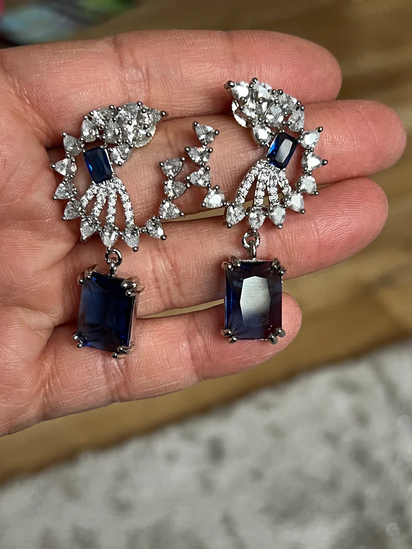 Blue Crystal Sapphire Drop Earrings/ Asian Jewelry/ Indian Bridal