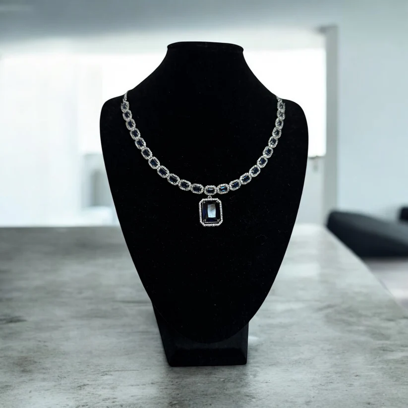Blue Sapphire Gemstone Necklace Set - Image 2