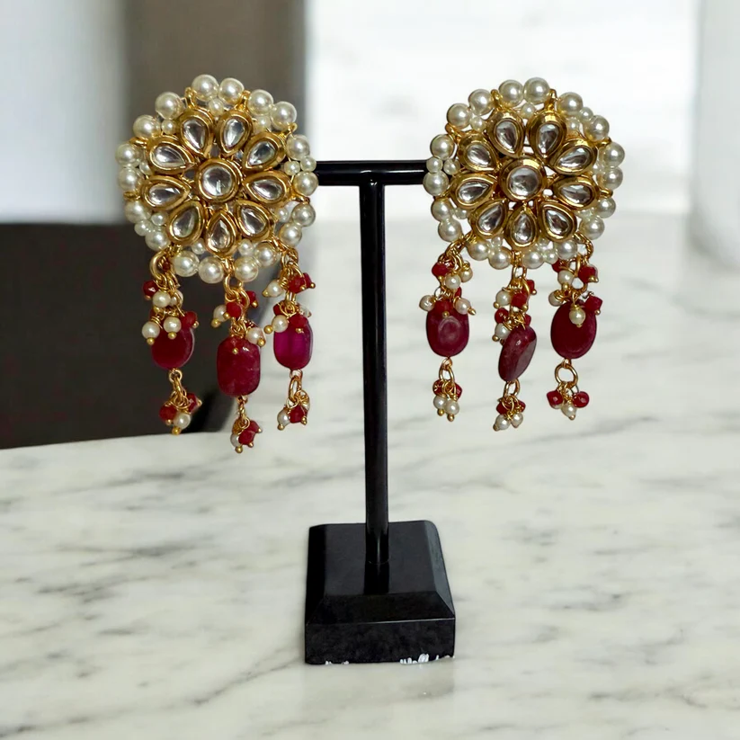 Bridal Red and Gold Beaded Necklace Set with Matching Tikka - Image 2