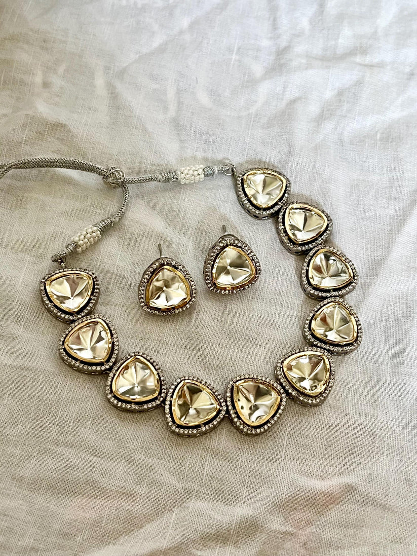 Crystal Encrusted Necklace with Matching Earrings Indian Jewelry - Image 3