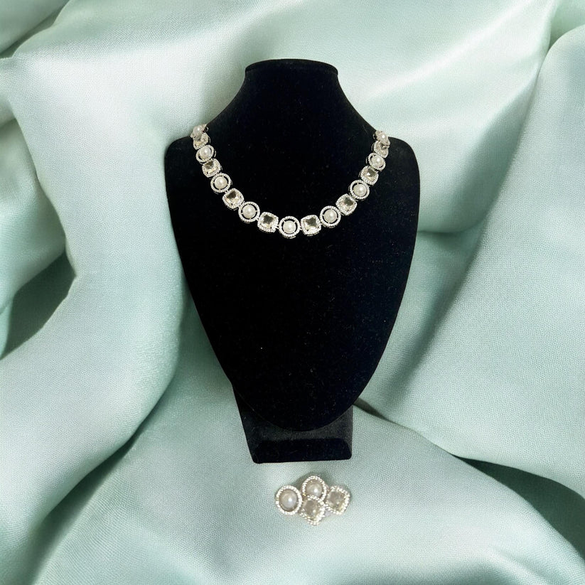Crystal & Pearl Necklace Set, simple and beautiful, Indian Jewelry - Image 2