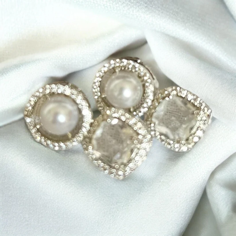 Crystal & Pearl Necklace Set, simple and beautiful, Indian Jewelry - Image 3