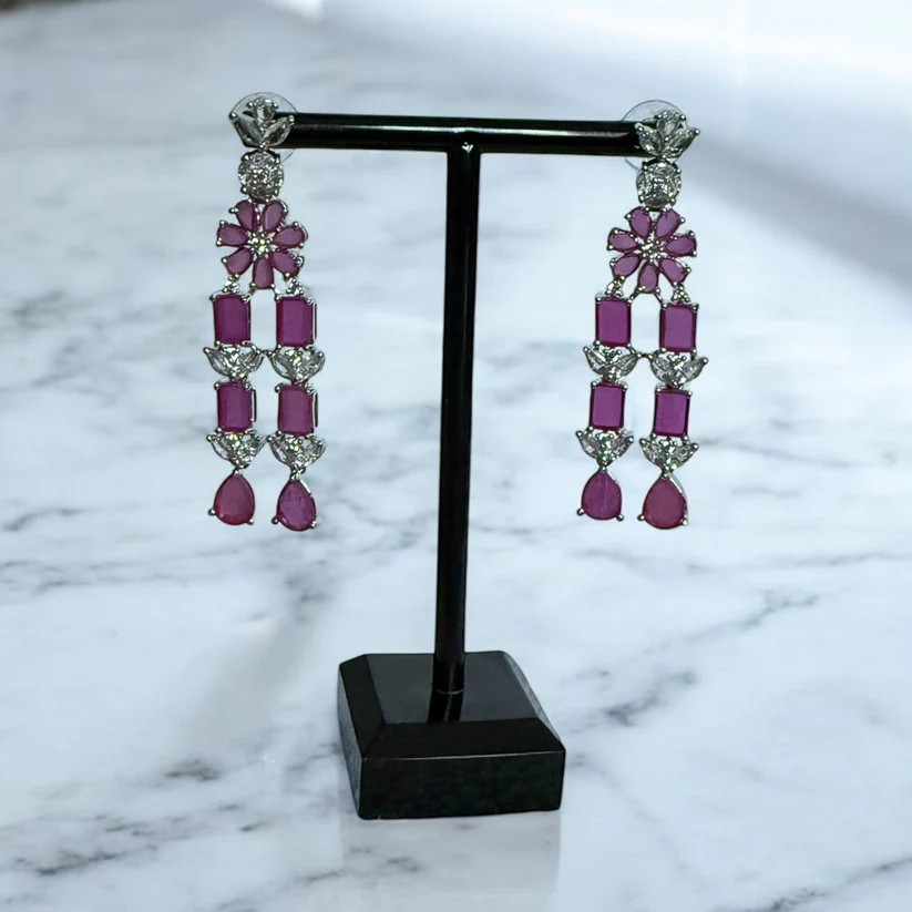 Double Layer Ruby Statement Necklace Set with Matching Earrings - Bridal & Occasion Jewelry - Image 3