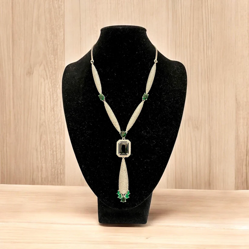 Emerald Green Stone Necklace and Earrings Set - Image 2