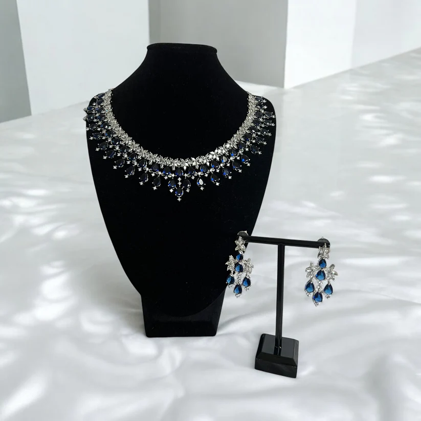 Floral Sapphire Blue Necklace Set