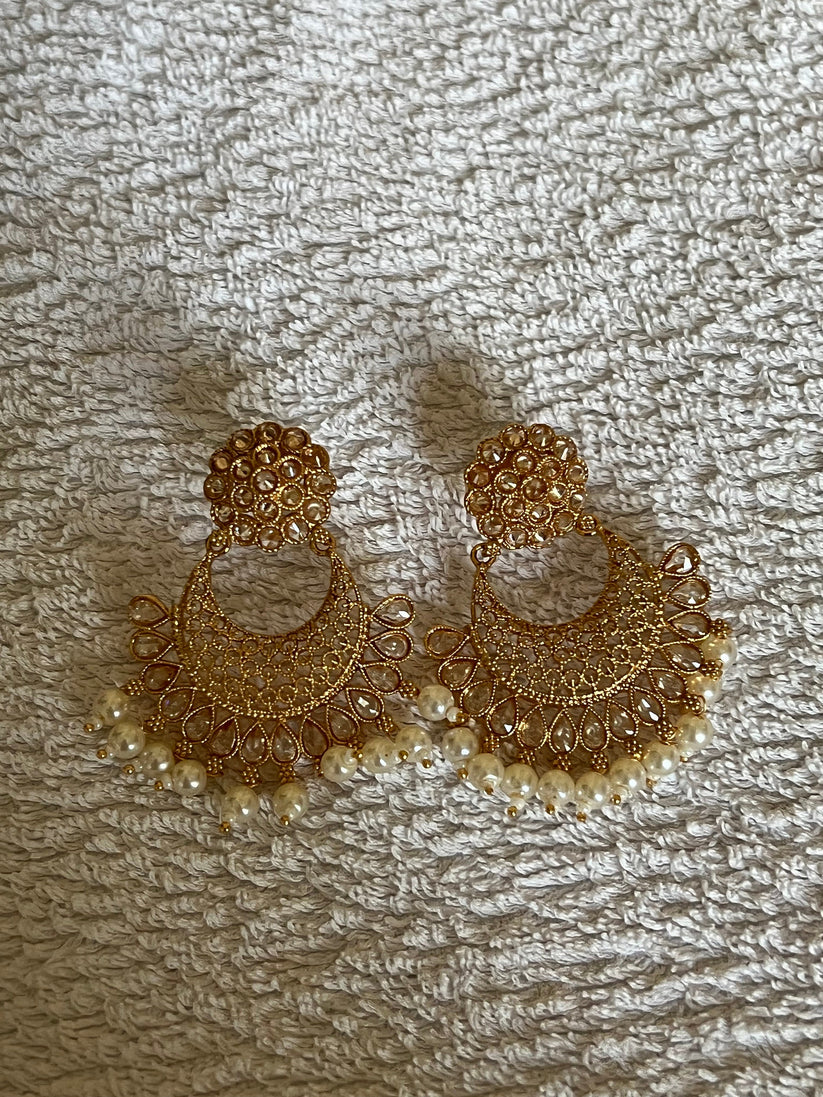 Gold & Pearl Beaded Jhumke Earrings, Indian Jewelry, Traditional Desi Jewelry - Image 4