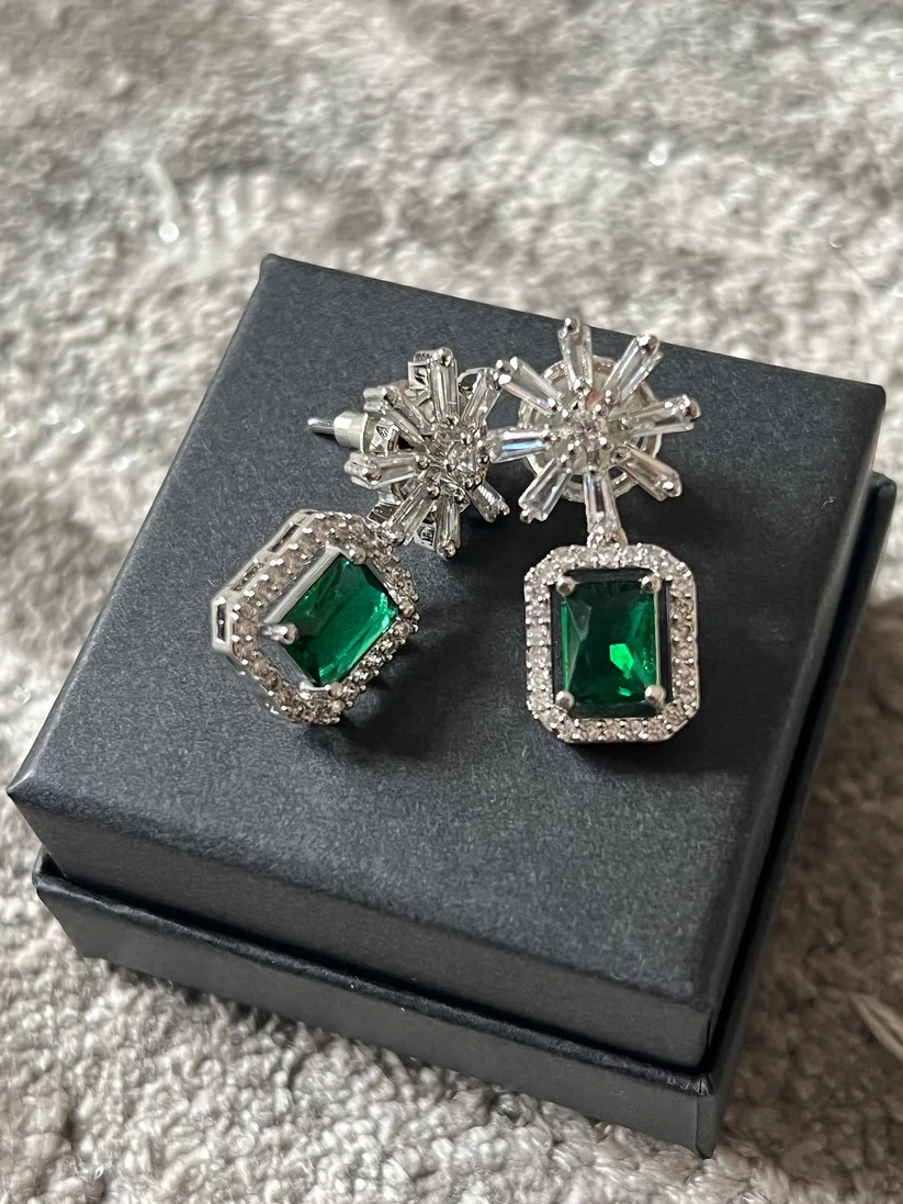 Green Crystal Star Studded Drop Earrings - Image 3