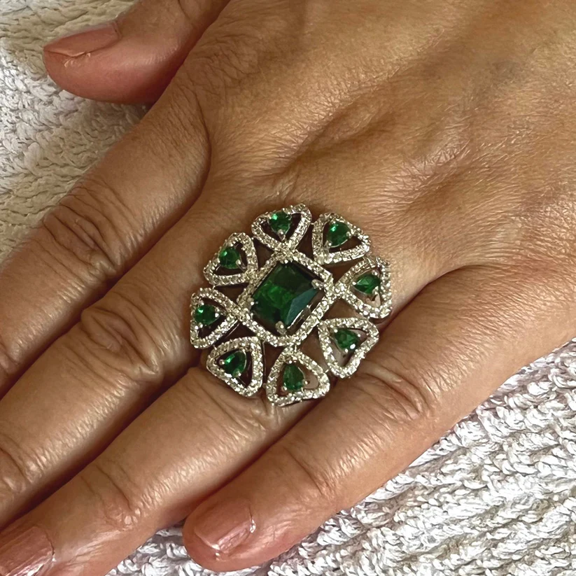 Green Gemstone Ring, Indian Jewelry, Wedding Jewelry, Asian Desi Jewelry