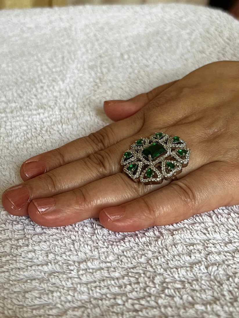 Green Gemstone Ring, Indian Jewelry, Wedding Jewelry, Asian Desi Jewelry - Image 2