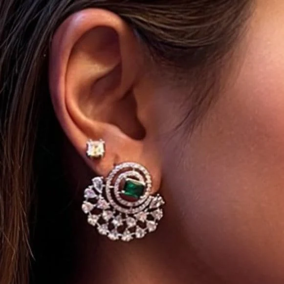 Green Half Moon Drop Earrings Indian, Asian, Bollywood Jewelry - Image 2