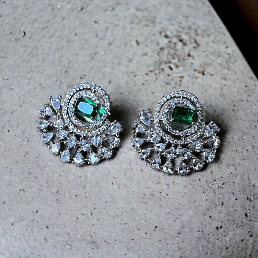 Green Half Moon Drop Earrings Indian, Asian, Bollywood Jewelry - Image 3
