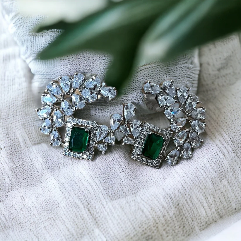 Luxury Green Emerald and Crystal Dangle Earrings - Shine & Elegance