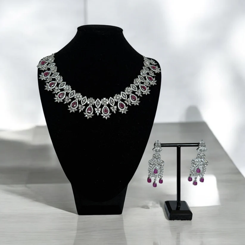 Luxury Ruby Stone Necklace and Earrings Set