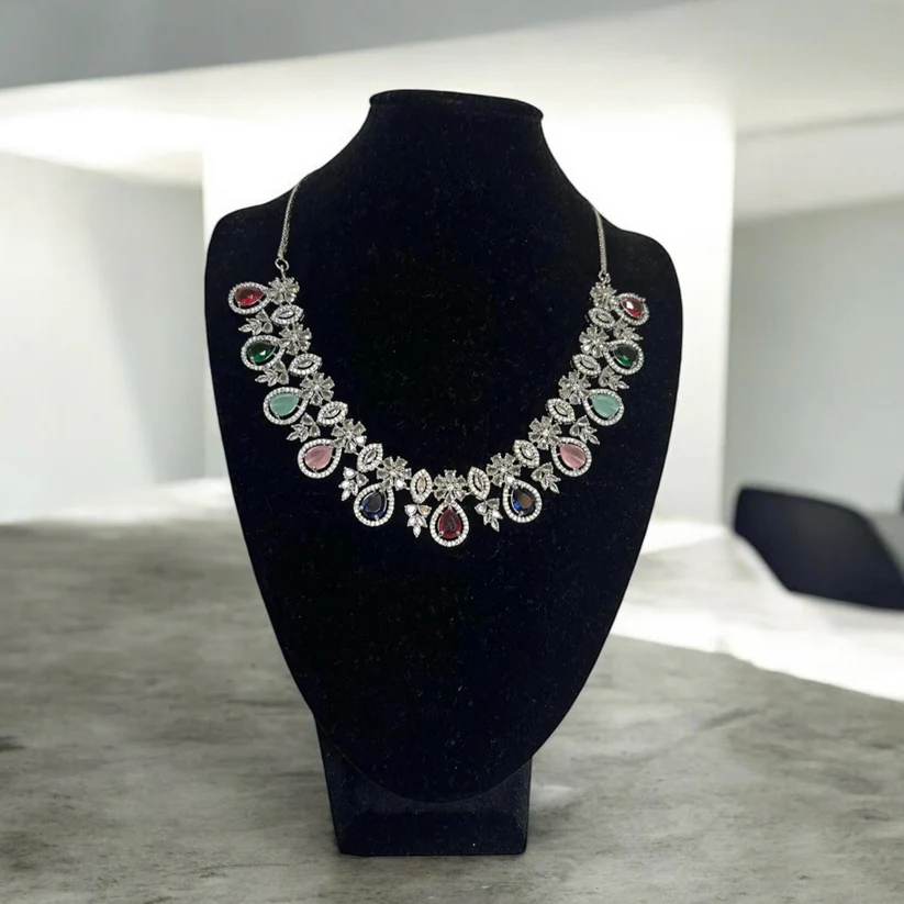 Multi Colour crystal Gemstone Necklace Set, Indian Jewelry, bridal - Image 3
