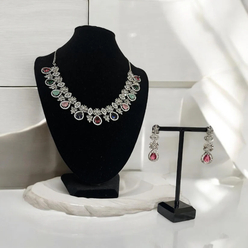 Multi Colour crystal Gemstone Necklace Set, Indian Jewelry, bridal - Image 5