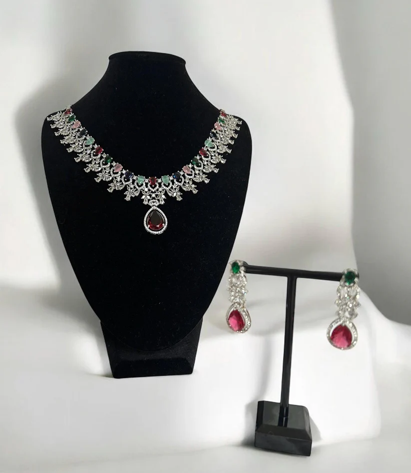 Multi-coloured Crystal Necklace and Earring Set