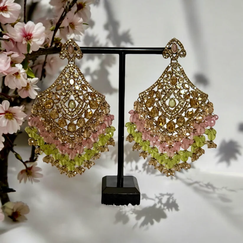 Pastel Beaded Kundan Choker Set in Pink & Green - Bridal Jewelry with Earrings & Maang Tikka - Image 2