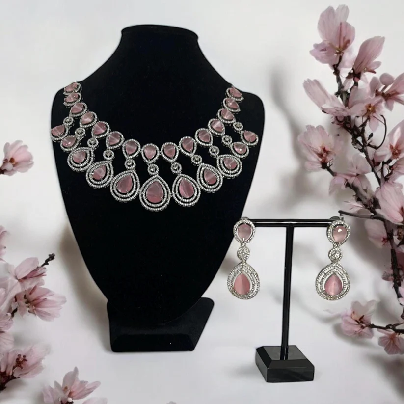 Pink Gemstone Necklace Set - Elegant & Timeless Design, Indian Jewellery