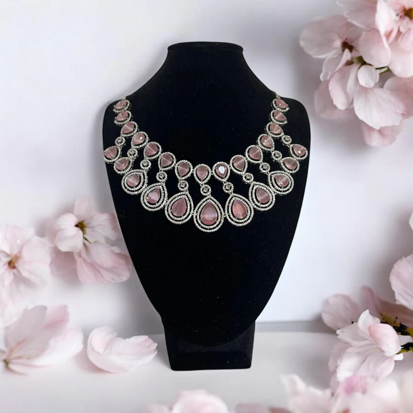 Pink Gemstone Necklace Set - Elegant & Timeless Design, Indian Jewellery - Image 2
