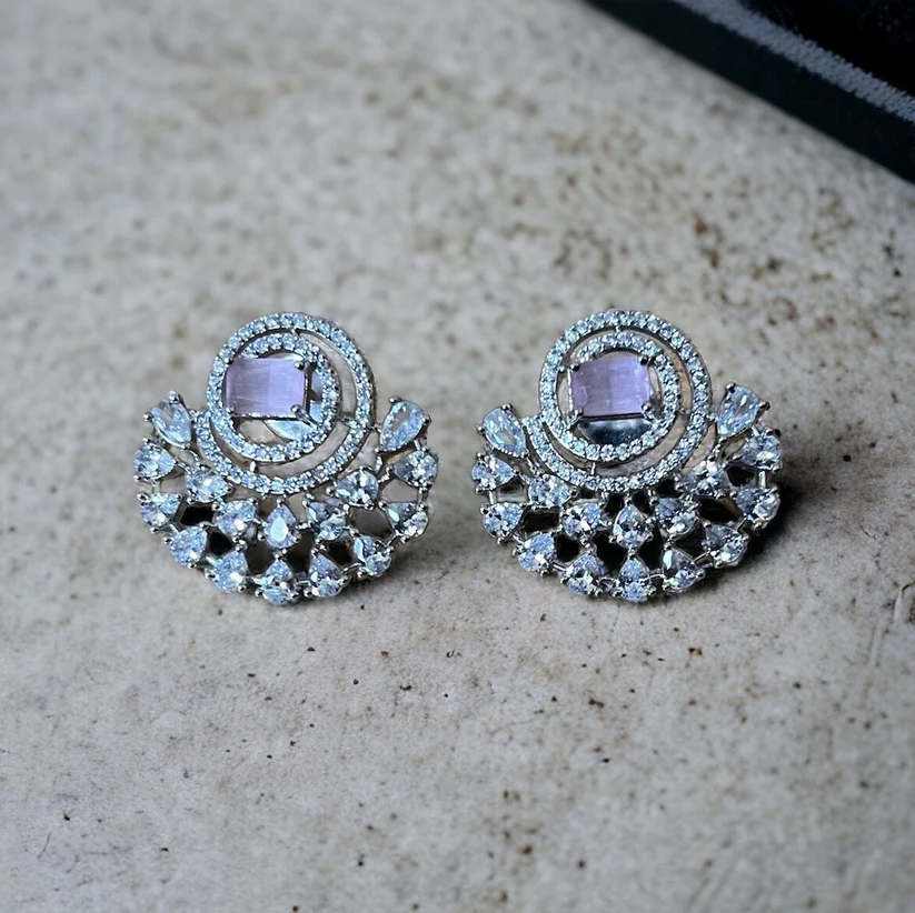 Pink Half Moon Drop Earrings Indian, Asian, Bollywood Jewelry - Image 2