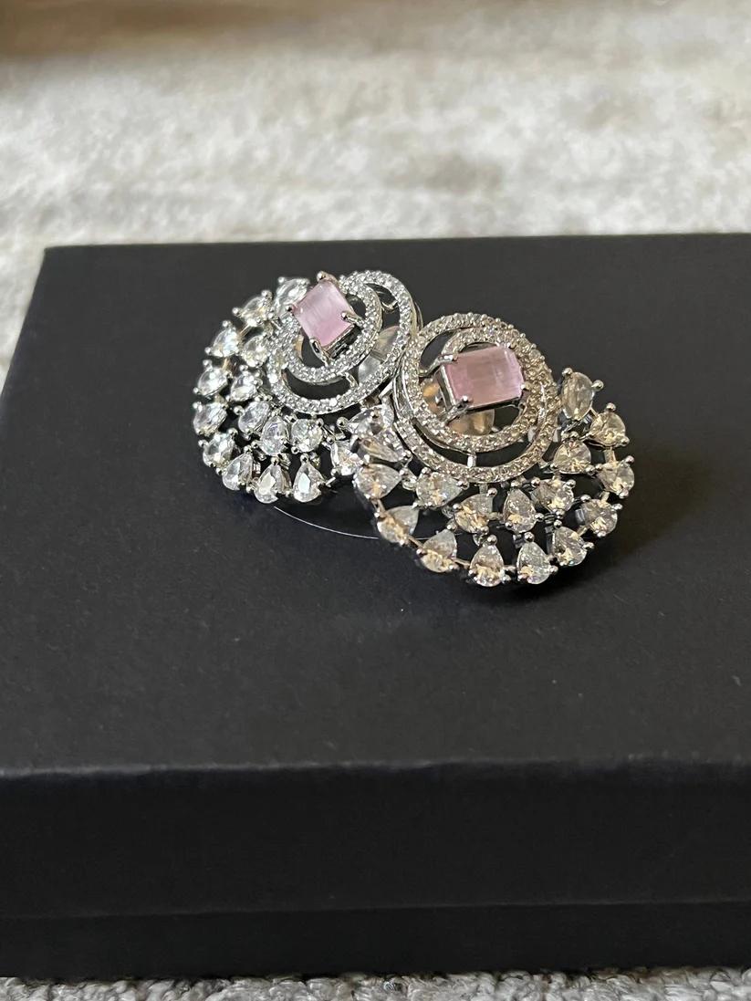 Pink Half Moon Drop Earrings Indian, Asian, Bollywood Jewelry - Image 3