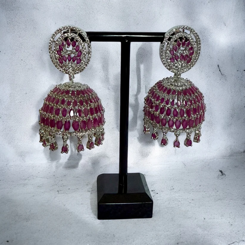 Rani Pink American Diamond Drop Earrings