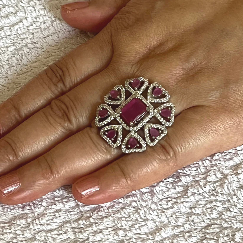 Rani Pink Gemstone Ring, Indian Jewelry, Desi Asian Jewelry, wedding - Image 4