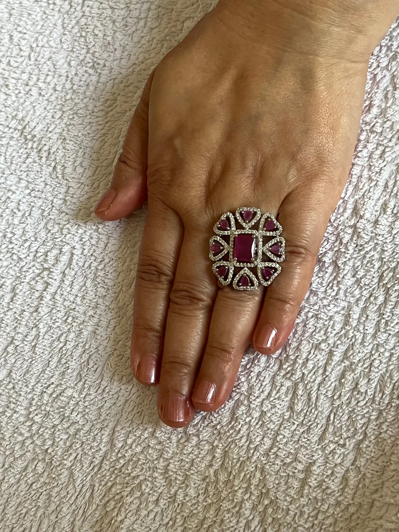 Rani Pink Gemstone Ring, Indian Jewelry, Desi Asian Jewelry, wedding - Image 3