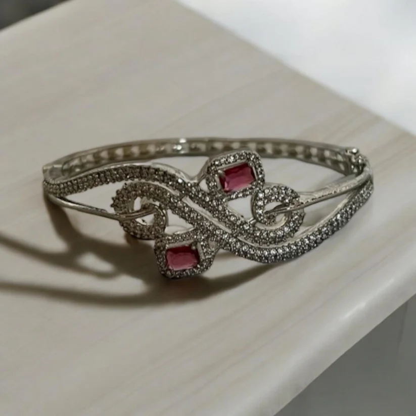 Rani Red Gemstone Studded Bracelet, Indian Jewelry - Image 2