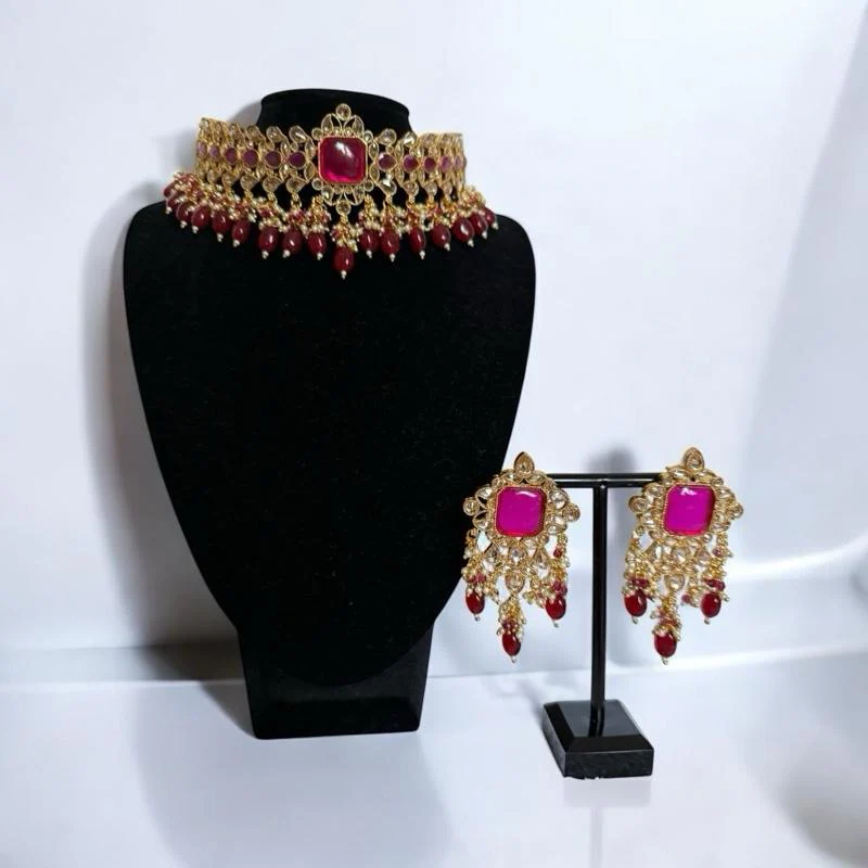 Royal Ruby Kundan Choker Set - Fushsia & Gold Bridal Jewelry