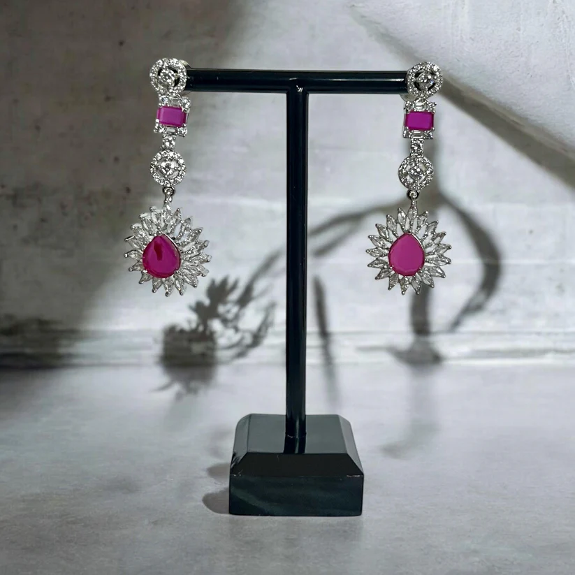 Ruby Red Stone Necklace & Earrings Set - Image 2