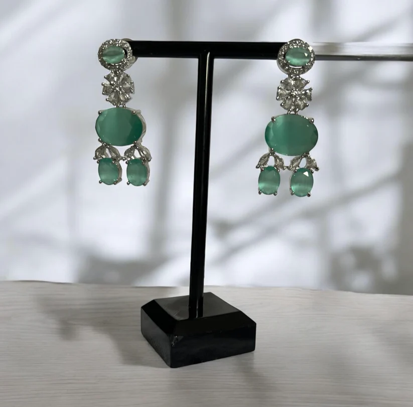 Sea Green Floral Cubic Zirconia Necklace Set - Image 2