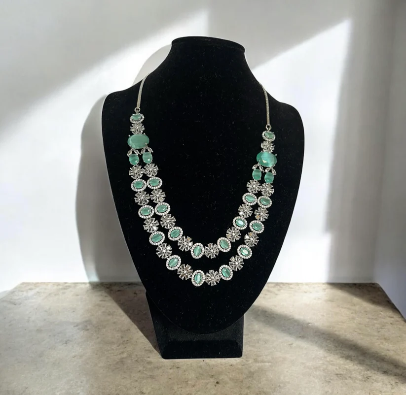 Sea Green Floral Cubic Zirconia Necklace Set - Image 3
