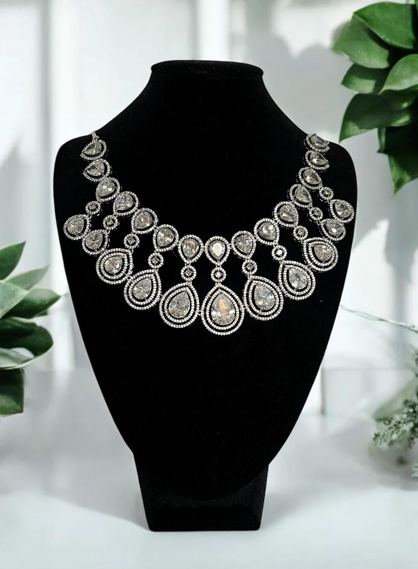 Stunning Clear Gemstone Necklace Set, Indian Jewelry, Bridal, for special occasions - Image 3