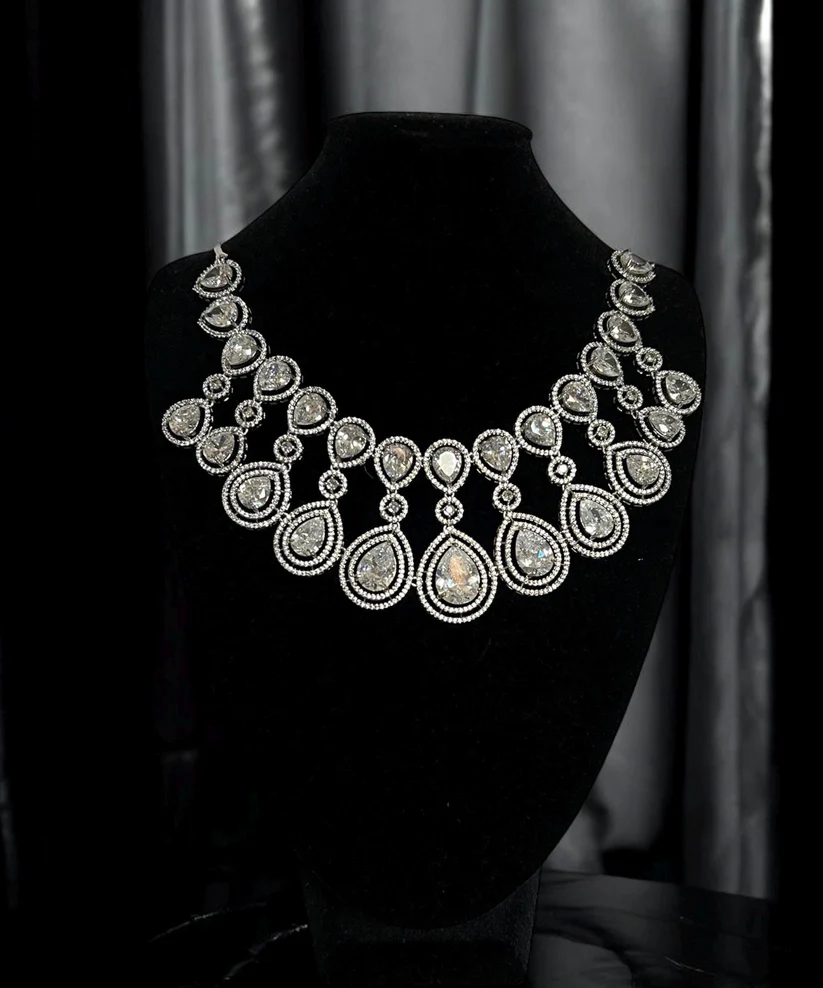 Stunning Clear Gemstone Necklace Set, Indian Jewelry, Bridal, for special occasions - Image 5