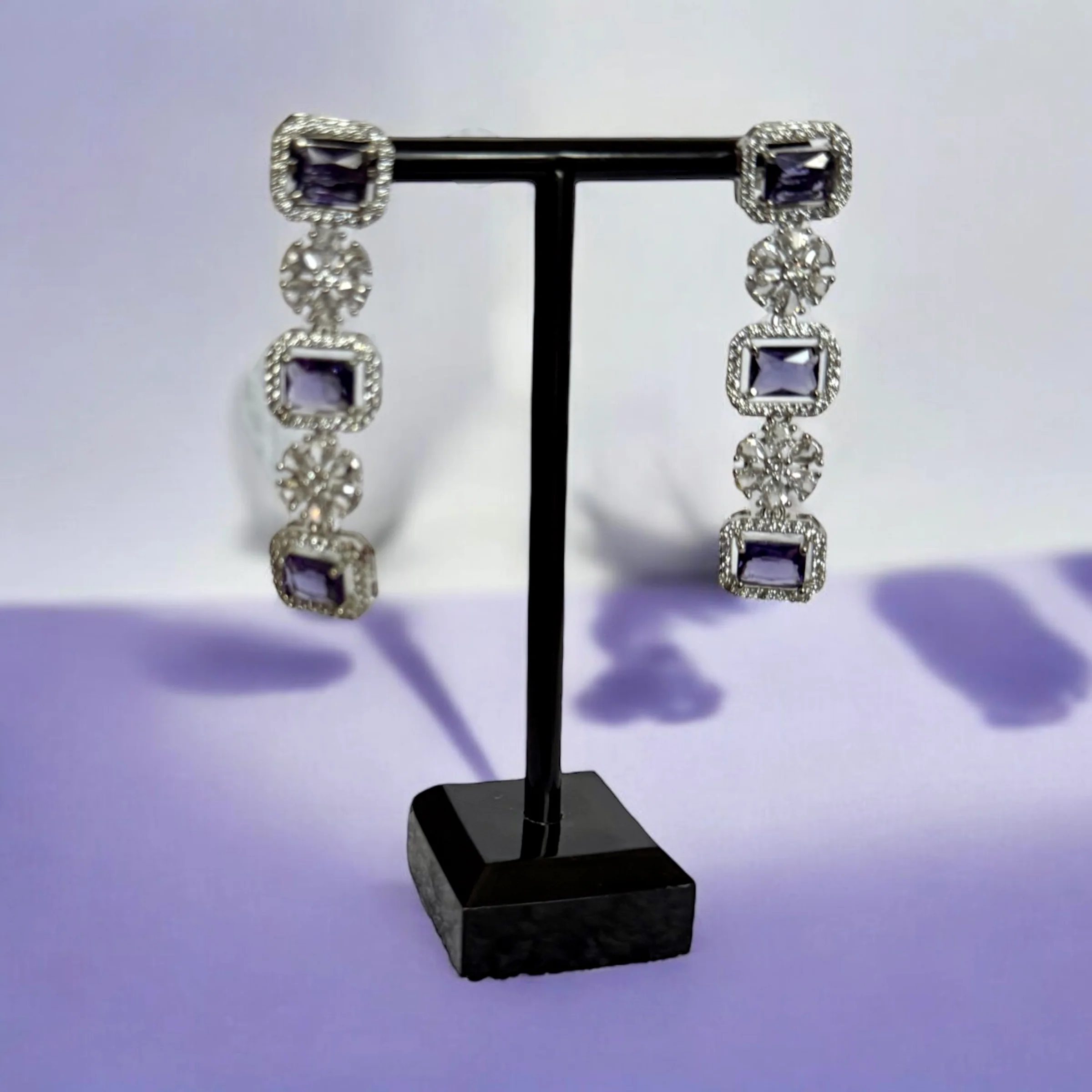 Triple Layer Purple Crystal Necklace Set with Floral Accents – Bridal & Statement Jewelry - Image 3