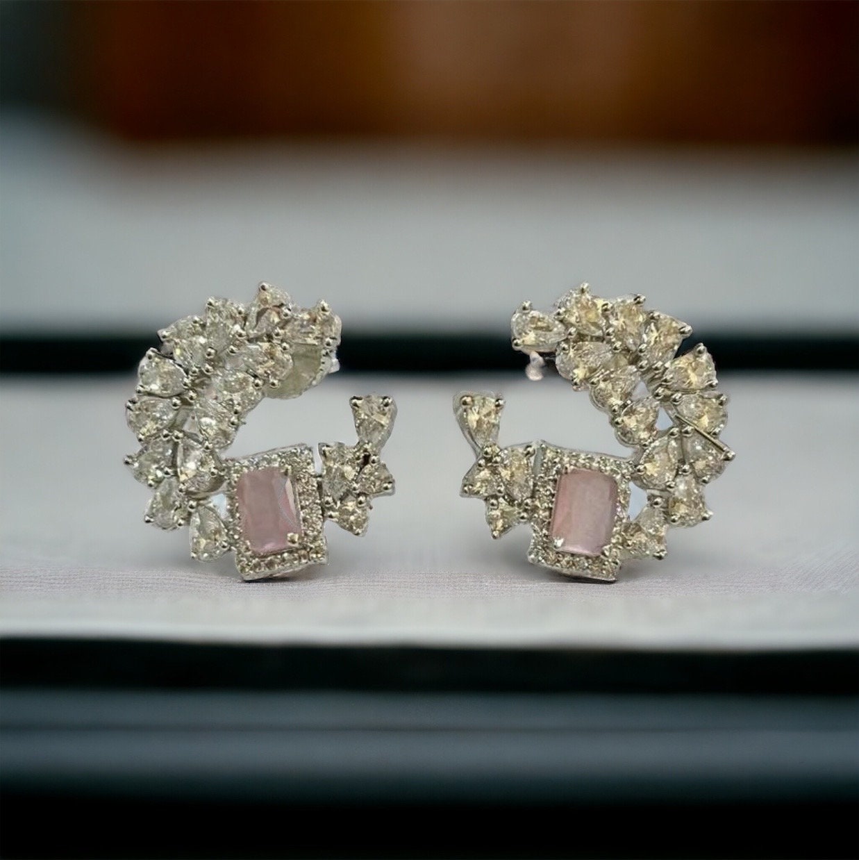 Pink, Pastel Pink, Barbie Pink Crystal Stud Earrings, Wedding jewelry, Indian Jewelry - Image 4