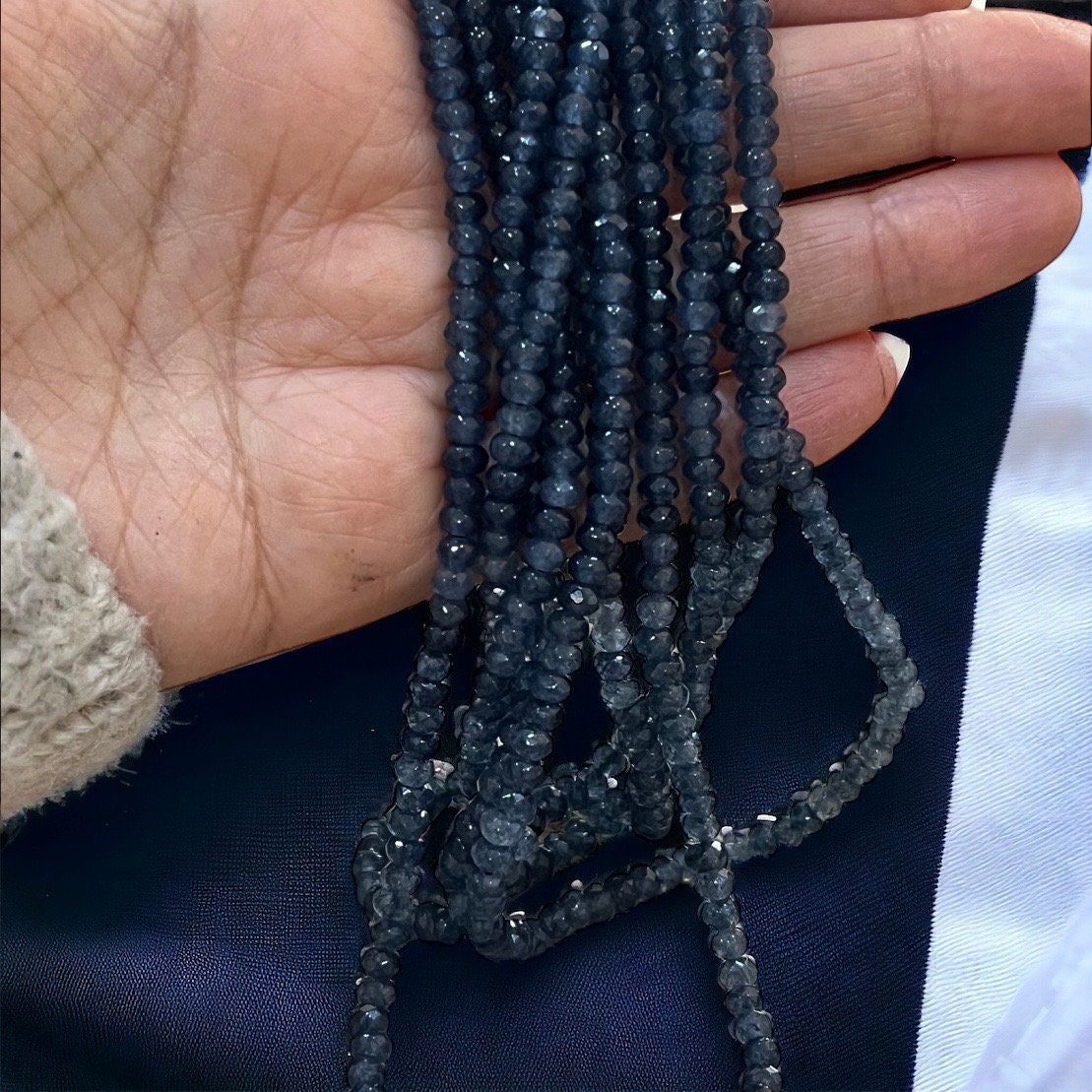 Midnight Mist Layered Necklace-Layered Navy Blue Beaded Necklace ? Minimal Multi-Strand Ethnic Jewelry UK - Image 3