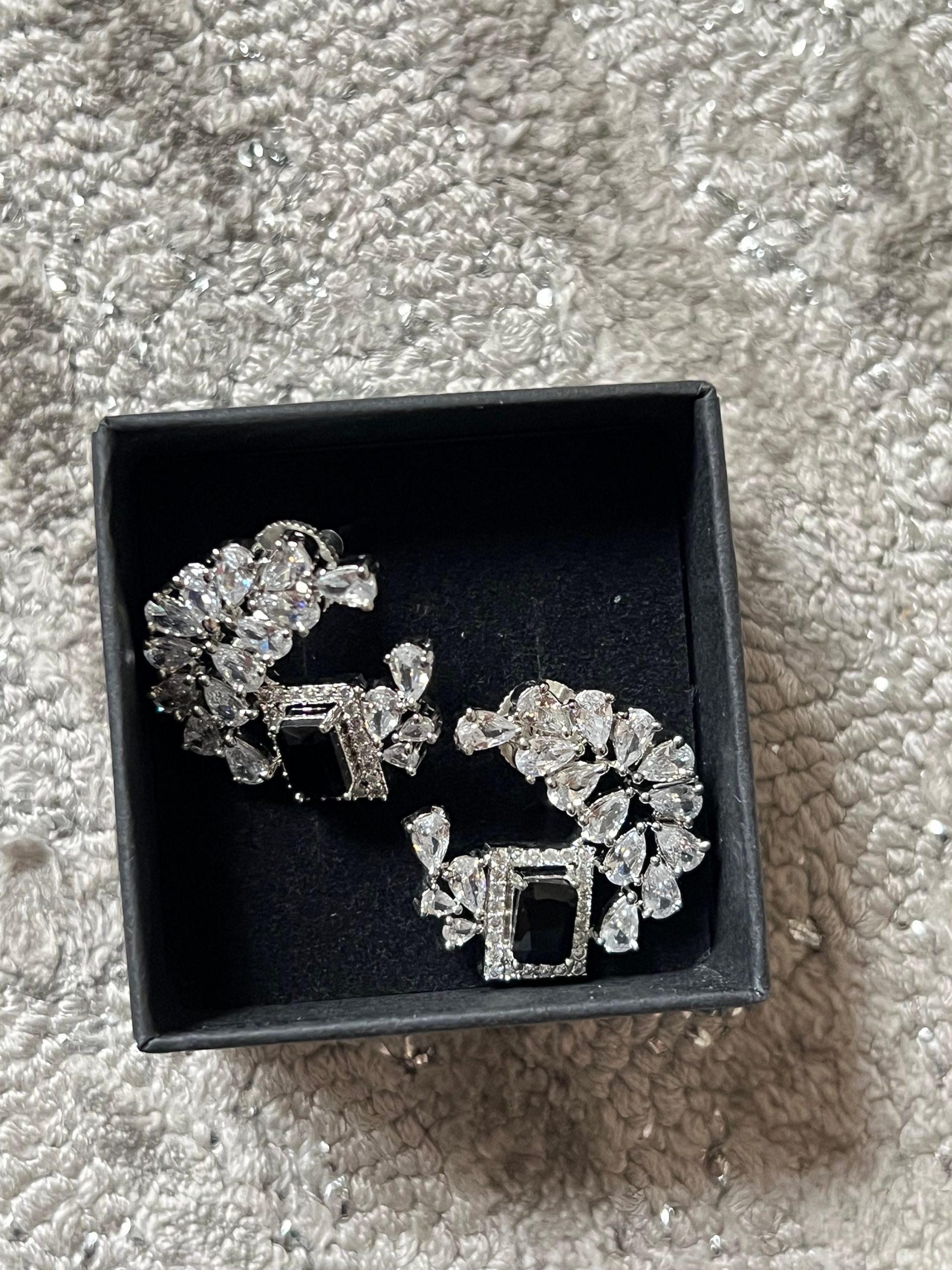 Black & Silver Statement Stud Earrings ? Cubic Zirconia Cluster with Jet Black Centerpiece | Luxe Party Jewelry - Image 7