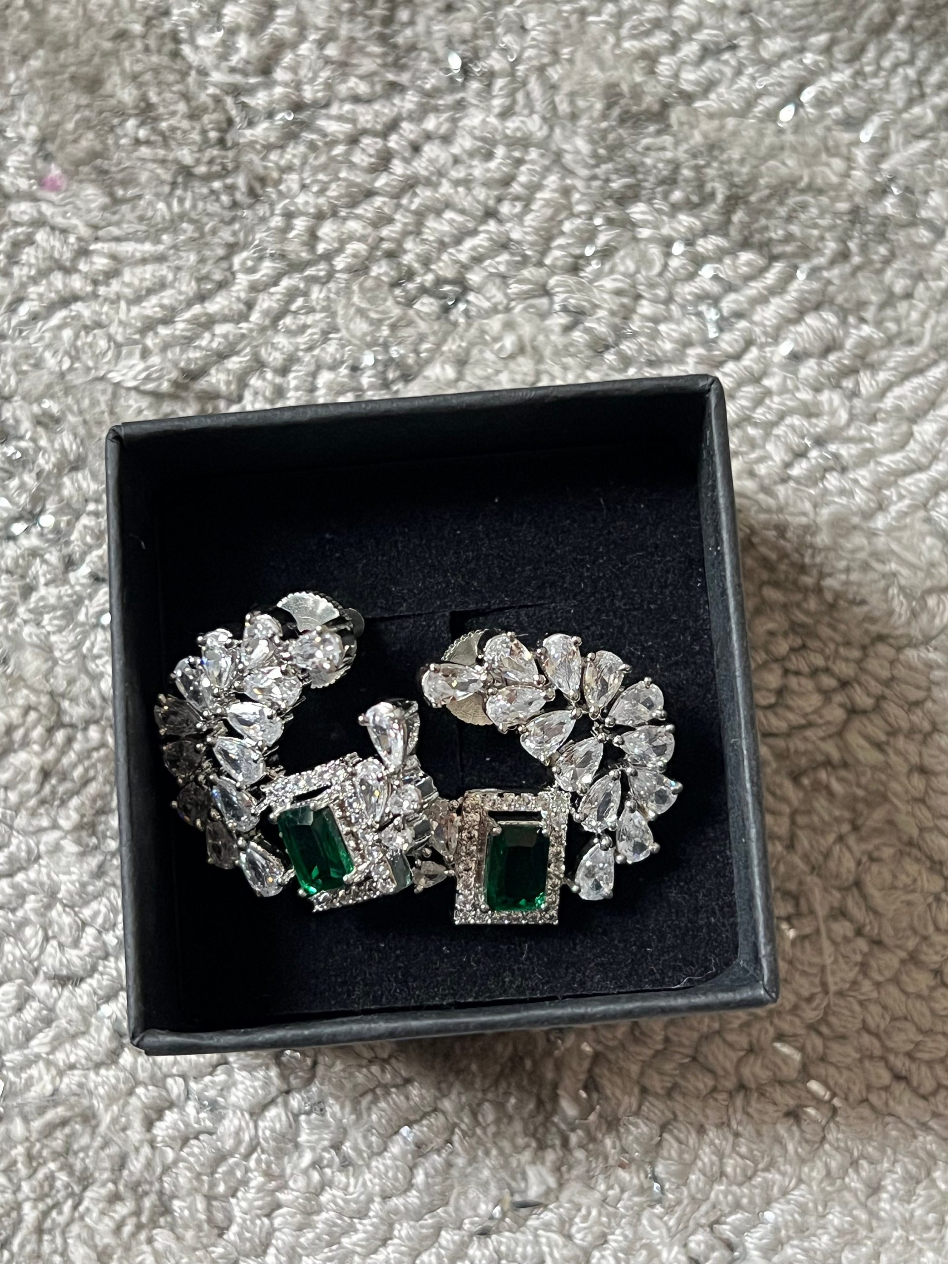 Green Gemstone Statement Earrings | Floral Crystal Studs with Emerald Center | Wedding & Party Jewelry | Luxury Silver Finish - Image 4