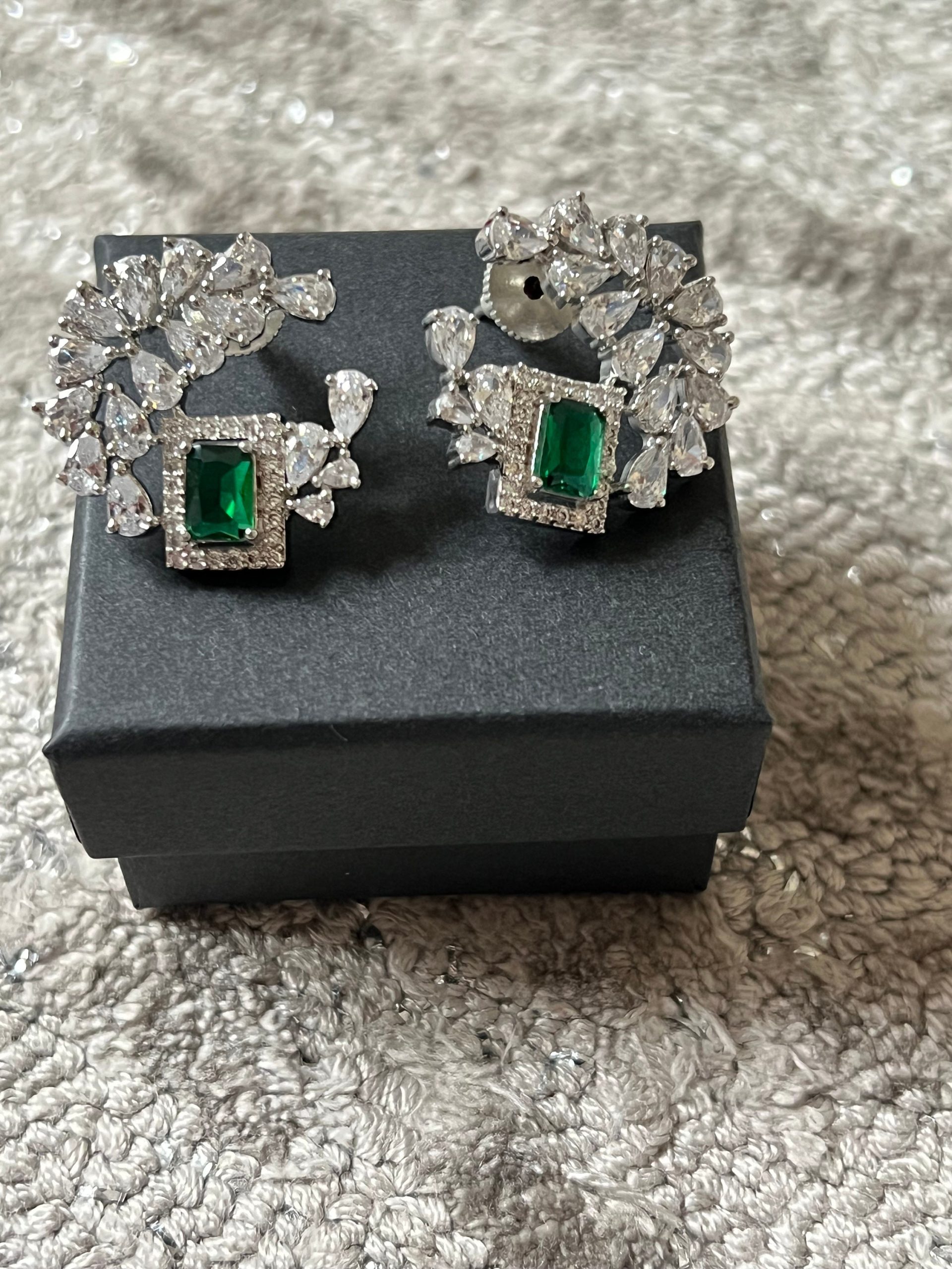Green Gemstone Statement Earrings | Floral Crystal Studs with Emerald Center | Wedding & Party Jewelry | Luxury Silver Finish - Image 5