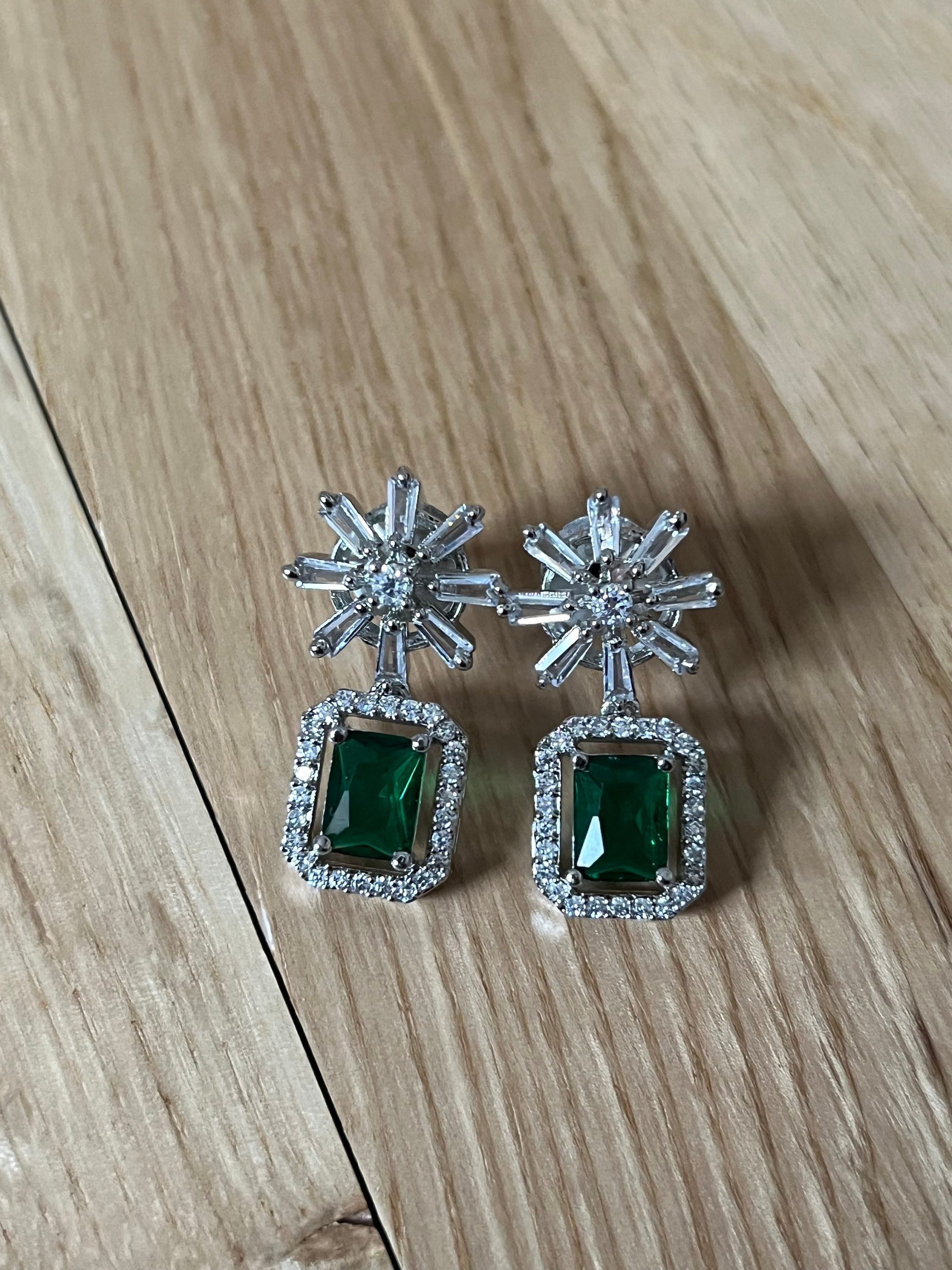 Emerald Green & Starburst Stud Earring Set | Bridal and Party Crystal Studs | Gift Box Included | Silver Sparkle Statement Set - Image 5