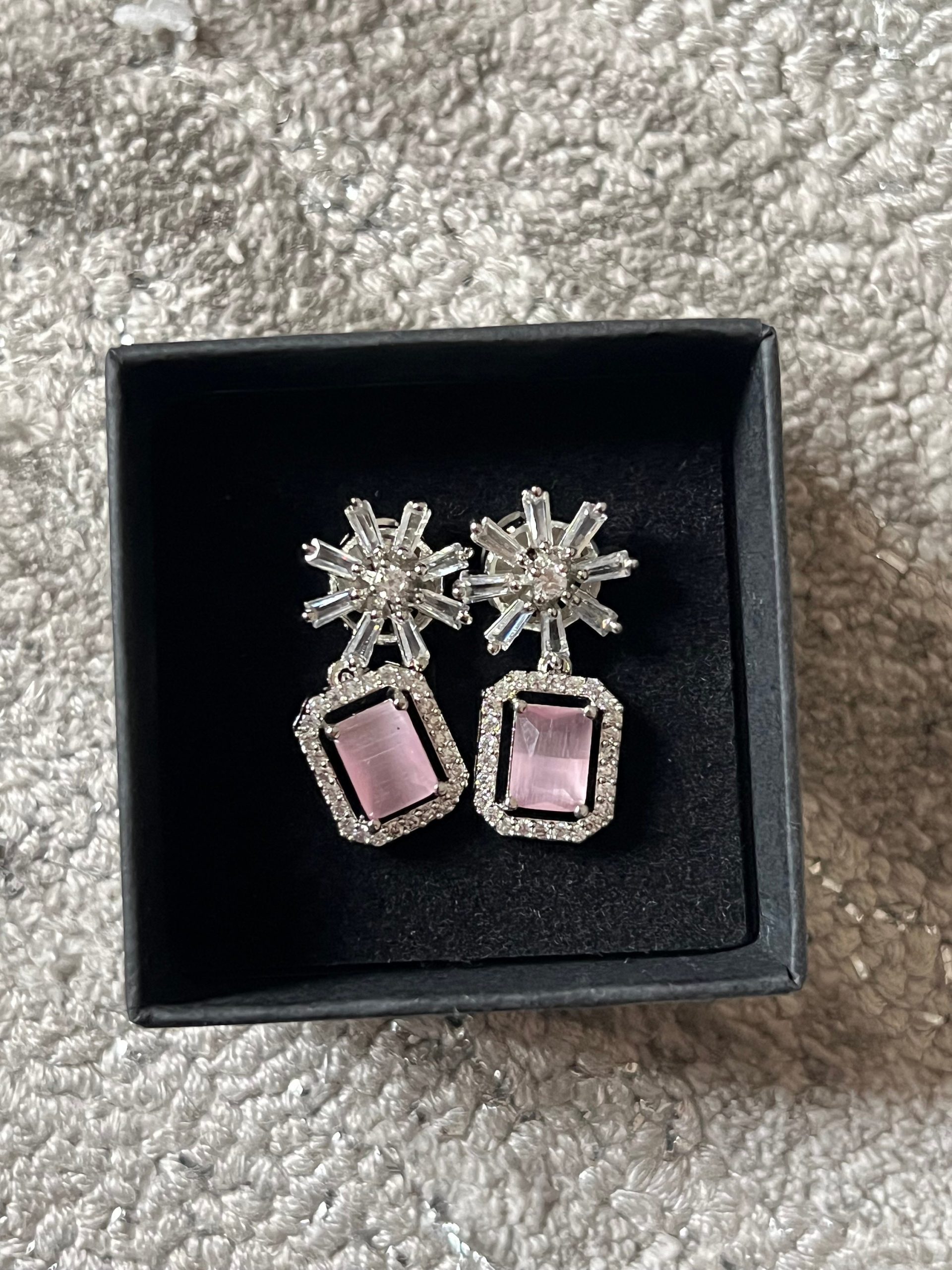Pink Crystal Star Studded Drop Earrings Indian, Asian, Bollywood Jewelry - Image 4
