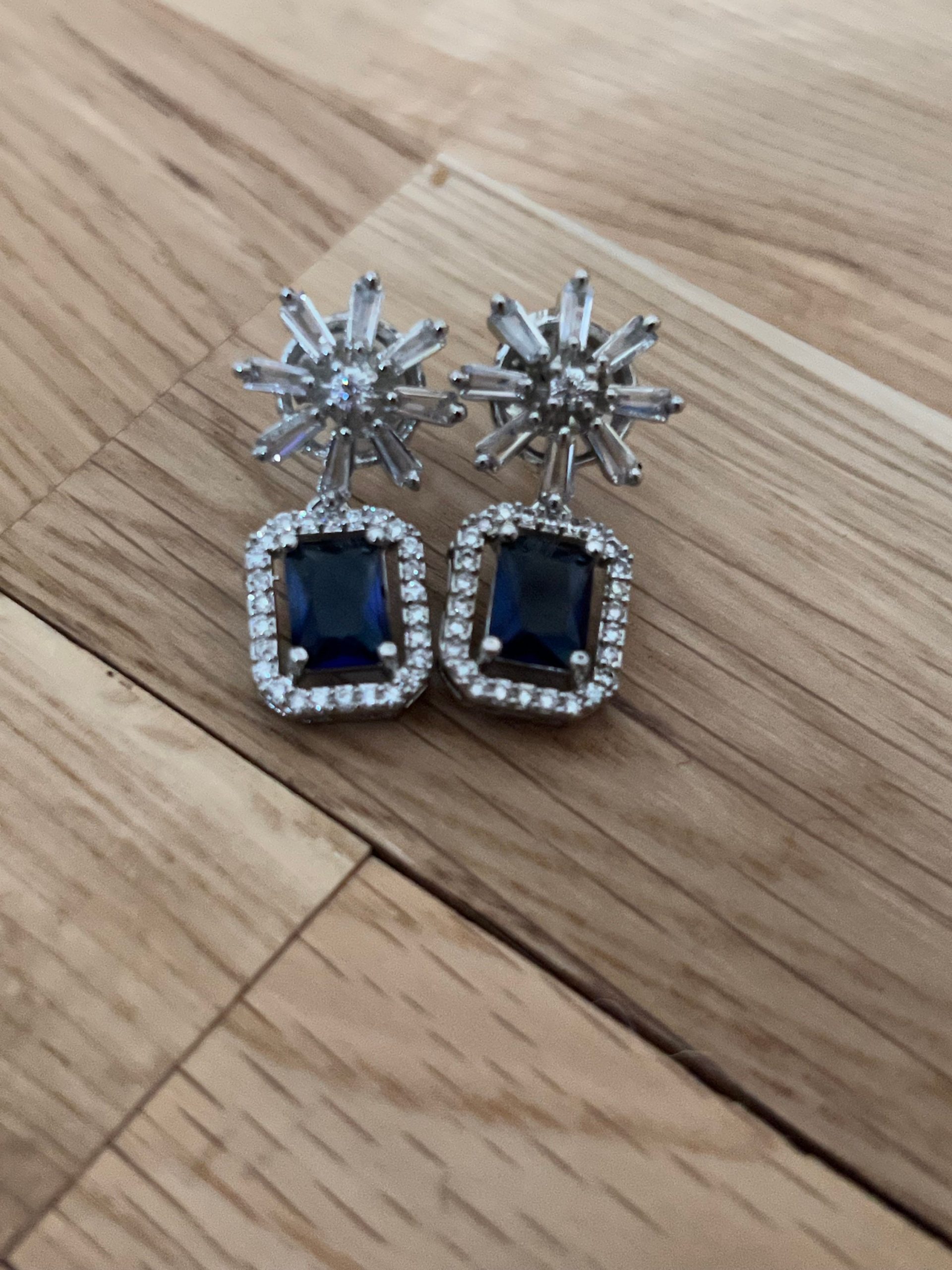 Sapphire Blue , Navy Crystal Star Studded Drop Earrings Indian, Asian, Bollywood Jewelry - Image 3
